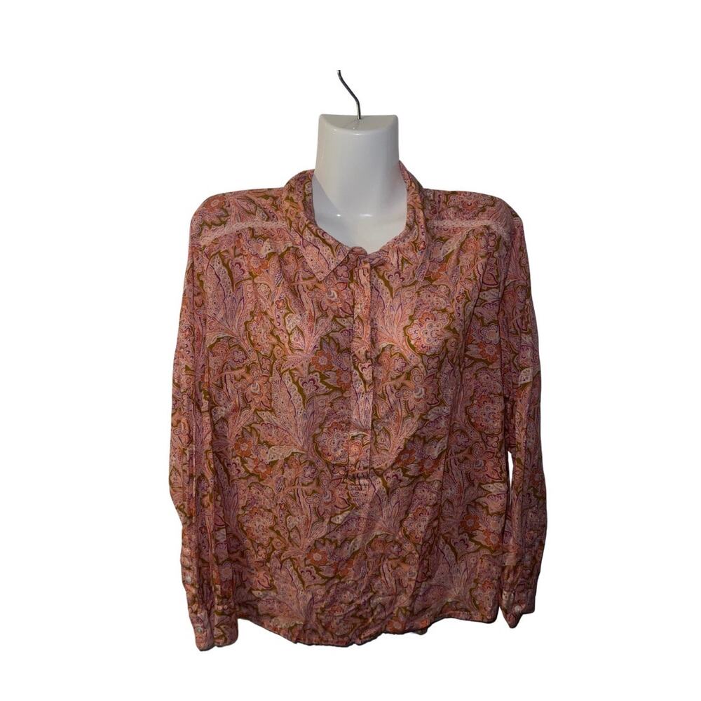 Sundance Pink Paisley Long Sleeve Blouse 100% Cotton Size PL Boho Artsy Chic